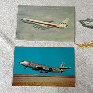 Lot of 2 Jet Age Airline Postcards–TWA Boeing 720 & American Airlines Boeing 707